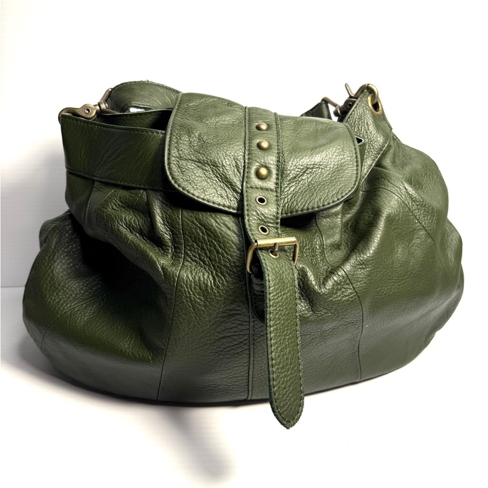 Anthropologie Olive Green Leather Hobo Bag - Picture 2 of 11